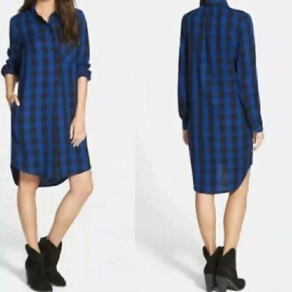 Madewell latitude shirt dress XXS black blue E1510 - Picture 15 of 16